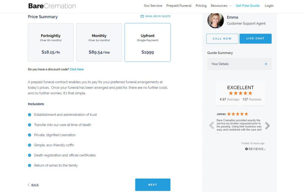 You can pay for your Bare prepaid cremation upfront or in instalments.